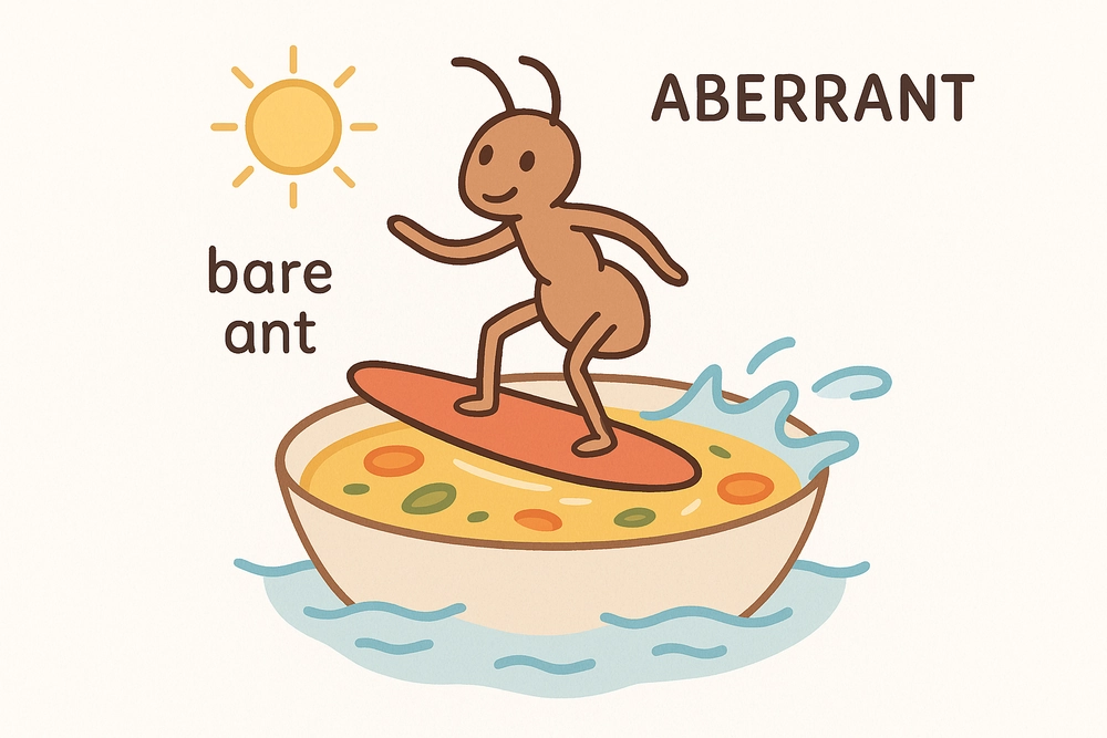 A bare ant surfing on soup at a picnic, a mnemonic for aberrant