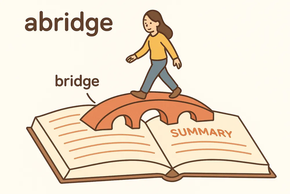 A bridge crossing over pages in a giant book, a mnemonic for abridge