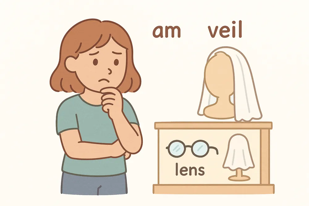 A shopper torn between a mysterious veil and a clear lens, a mnemonic for ambivalence