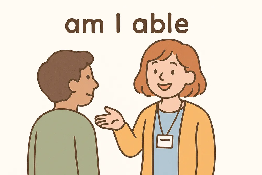 A friendly guide asking whether he can help, a mnemonic for amiable
