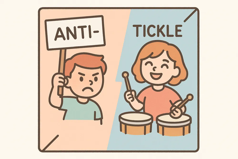 Opposing anti-tickle and pro-giggle groups, a mnemonic for antithetical