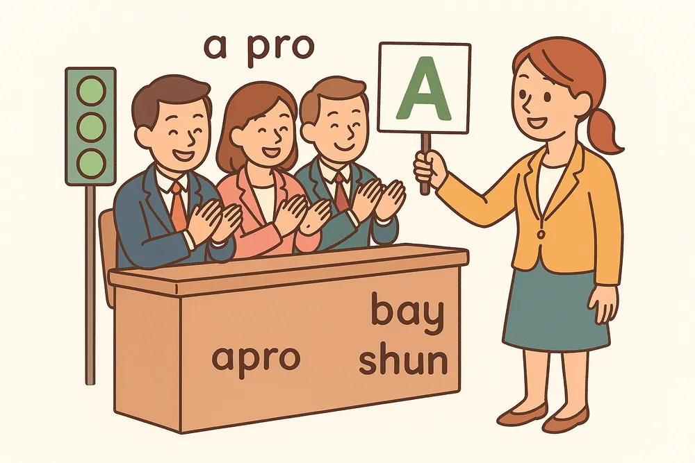 A council giving green lights and an approving ovation, a mnemonic for approbation