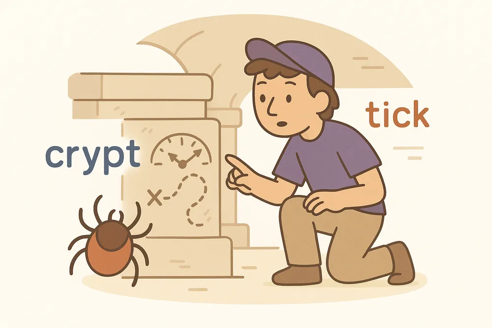 A coded ticking map hidden beneath a crypt, a mnemonic for cryptic