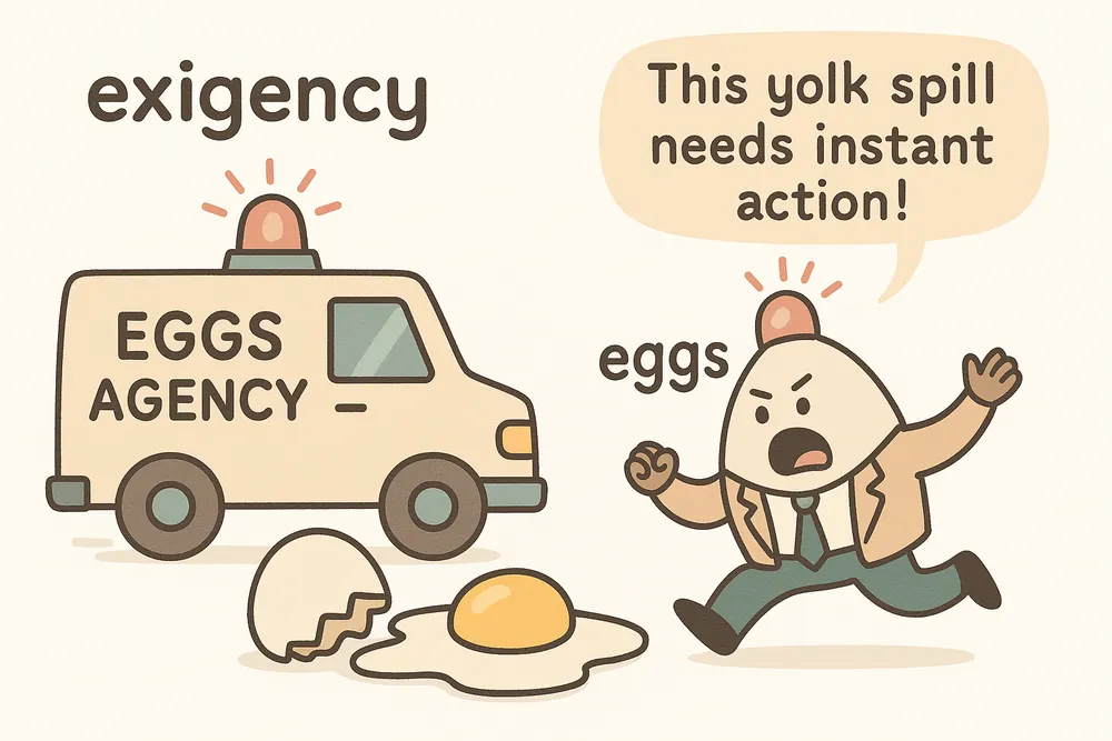 An emergency response to a spill at an eggs agency, a mnemonic for exigency