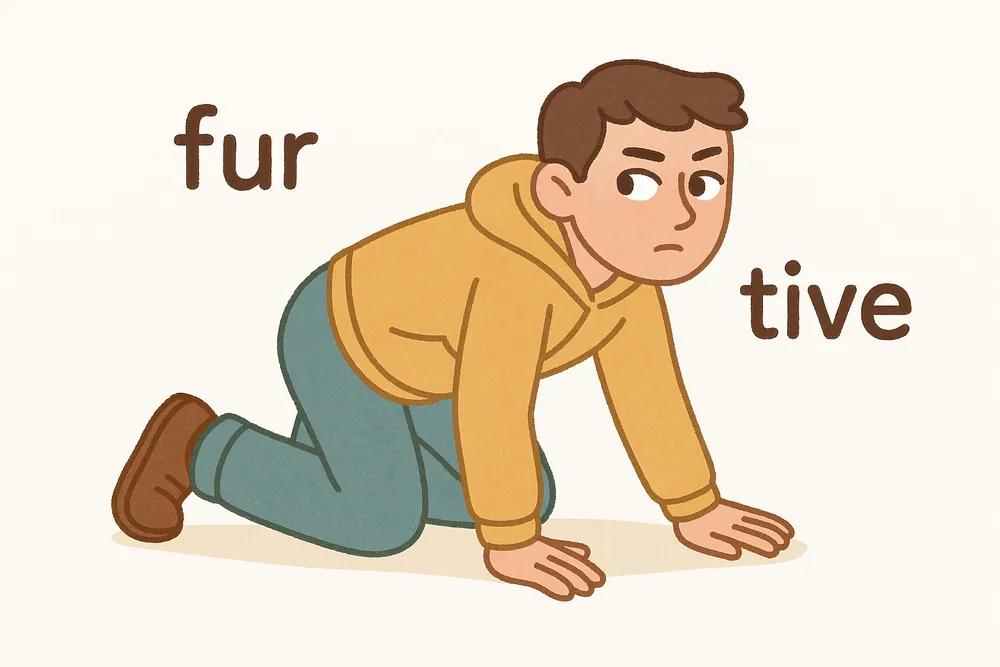 A fur thief making a secretive sideways glance, a mnemonic for furtive