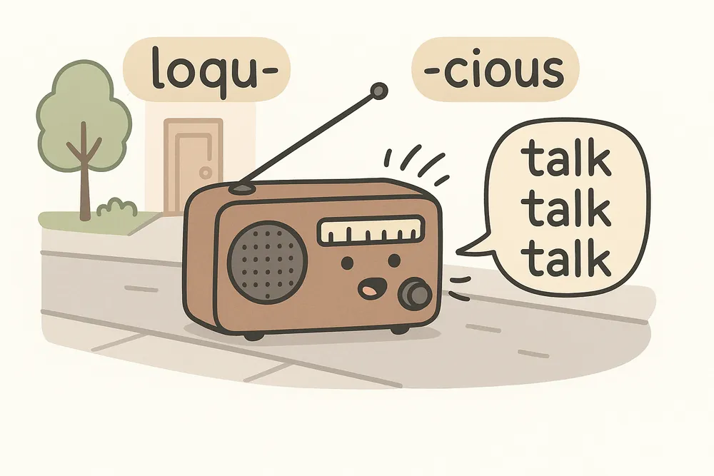 A radio chatting continuously on a low quay, a mnemonic for loquacious