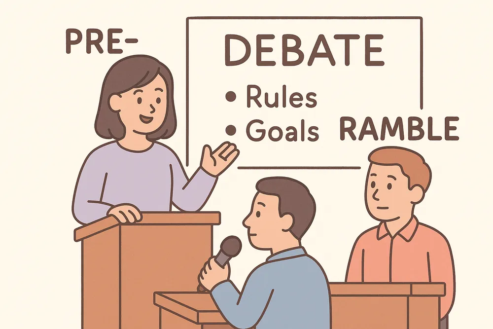 A moderator giving introductory remarks before a debate, a mnemonic for preamble