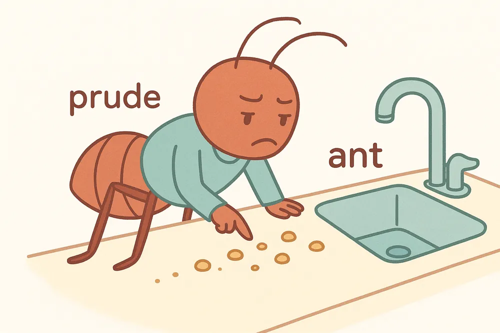 A careful ant checking a route before carrying a crumb, a mnemonic for prudent