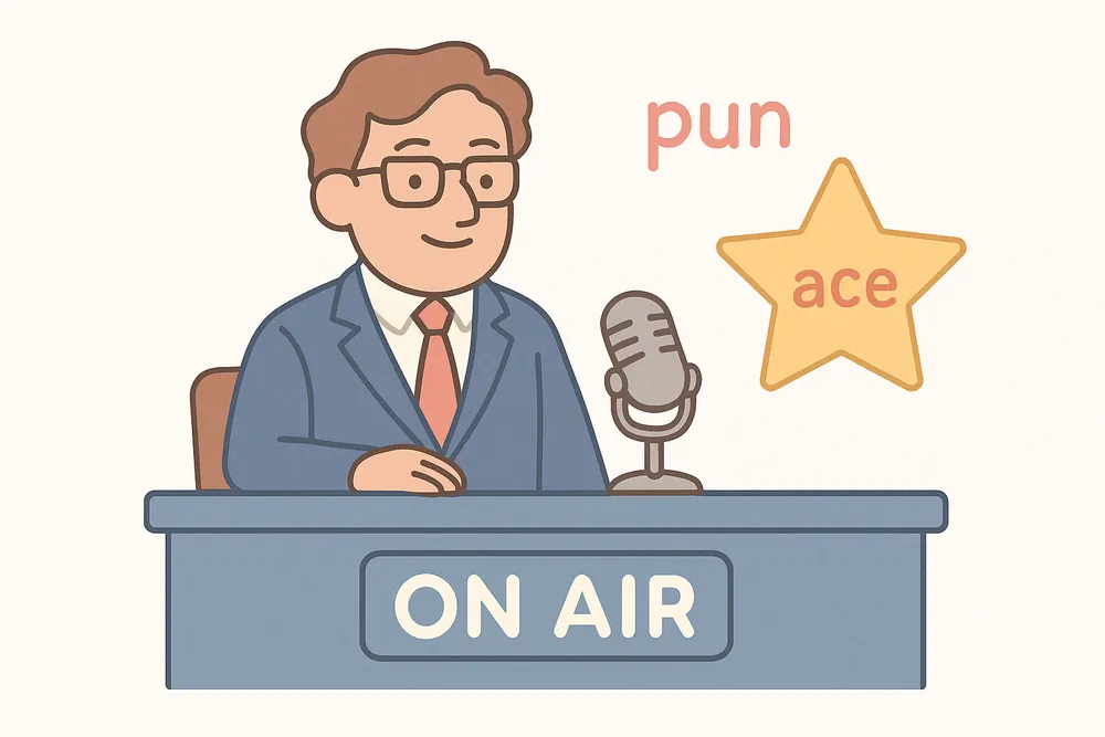 An on-air commentator making a pun before offering expert analysis, a mnemonic for pundit