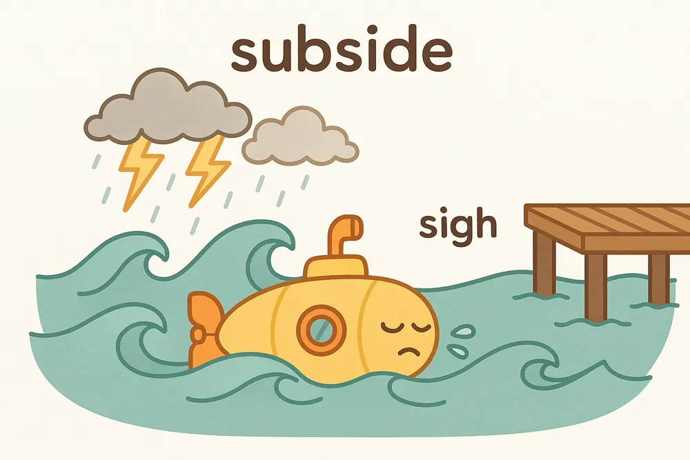 A sighing submarine beside waves that are settling, a mnemonic for subside