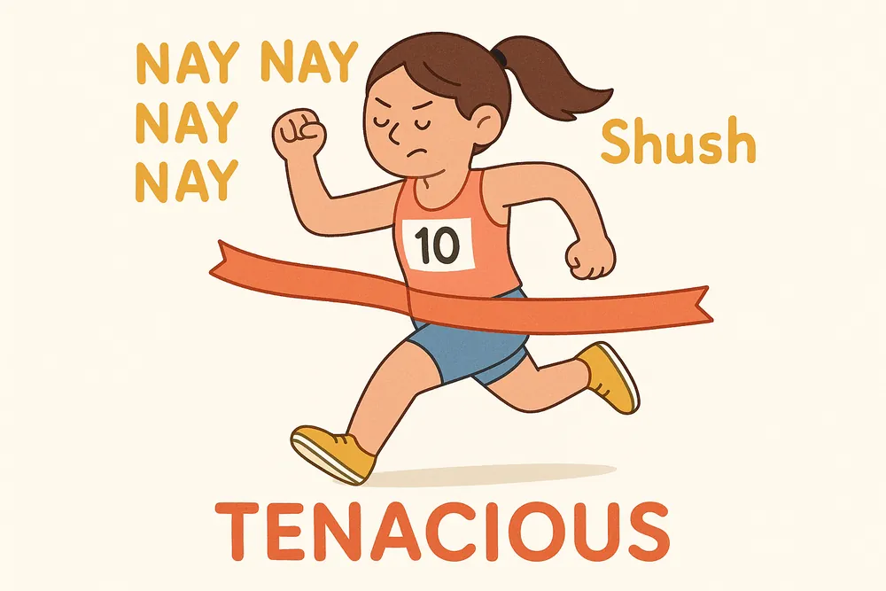 A runner persisting after hearing ten refusals, a mnemonic for tenacious