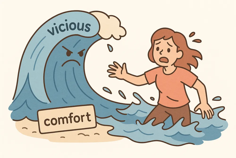 A vicious tide abruptly changing a camp’s fortune, a mnemonic for vicissitude